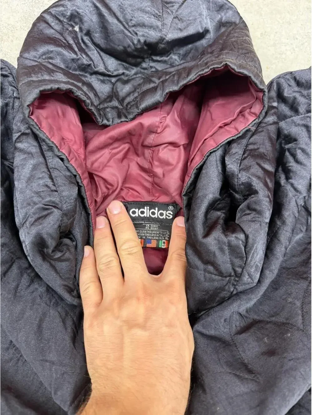 vintage adidas black and burgandy zip up puffer jacket size xxl